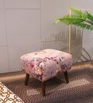 The Artage Puffy Stool for Living Room Vanity Dressing Table Sitting Pink Flower Printed Premium Foam Cushioned Pouffe Ottoman for Foot Rest Stool for Home Decor Furniture Wooden (Floral) ( )