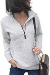 BTFBM Women Fashion Quilted Pattern Lightweight Zipper Long Sleeve Plain Casual Ladies Sweatshirts Pullovers Shirts Tops (White, Small)