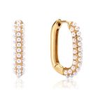 Kenivira Gold Pearl Hoop Earrings Pearl Earrings for Women,14K Gold Plated Hypoallergenic Huggie Pearl Earrings Dainty, Gold Rectangle Square Hoops Statement Earrings Jewelry