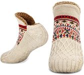 Slipper Socks for Women Men Warm Holding Sock Non Slip Knitted Thick Lined Cosy Winter Fluffy Bed Slippers Suitable for Indoor Home House Floor THCX Beige