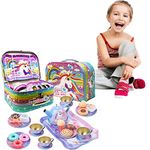 kidoloop Kids 26pc Kitchen Toy Set Pretend Cookies Dessert & Snacks Teapot Toy for Children Party Role Play Indoor Game for Boys & Girls Cups Saucer Tray with Organizer Box Gift Toy