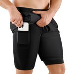 Niksa 1 Pack Running Shorts Men 2 in 1 Gym Shorts with Phone Pocket 7" Sports Shorts Lightweight Quick Drying,Black,M
