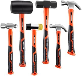 PINOZE 6-Piece Hammer Mallet Set with Fiberglass Handle Forge Steel Head, 16oz Ball Pein Hammers | 32oz Rubber Mallet | 3lb Sledge | 16oz & 8oz Claw Hammer | 22oz Double-Faced Mallet