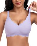 DOCUMO Bras for Women Scalloped No Underwire Wireless Seamless Bra with Lift and Support Adjustable Soft Semi-Fixed Pads Bralettes(Purple,Large)