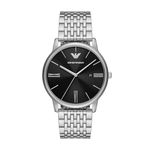 Emporio Armani Stainless Steel Analog Black Dial Men Watch-Ar11600, Silver Band