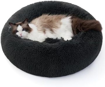 Bedsure Small Dog Bed Donut - Fluffy Calming Cat Beds for Indoor Cats Large, Round Washable Small Bed for Puppy Dog, Grey, 50×50×16cm