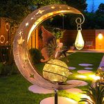 Solar Lights Outdoor Garden Moon Stake Lights IP55 Waterproof Fairy Lights Lawn Lamp Metal Butterfly Yard Lamp, Garden Solar Lights Ornaments for Garden Patio Path Yard Decor