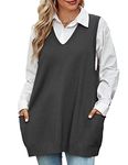 Niwicee Womens Sweater Vest Loose Knitted Sleeveless Jumpers Tank Top Knitwear V-Neck Vintage Knit Pullover Waistcoat with 2 Pockets(Dark Grey,L)