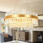 AOOCHOK Modern Crystal Chandelier, LED 3-Color Change Gold Pendant Lights Fixture, Round Crystal Hanging Lamp for Living Room, Dining Room, Bedroom, Kitchen Island, D60cm