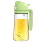 PRIME PICK 2-in-1 Olive Oil Dispenser Bottle - 16oz/470ml Premium Glass Oil Sprayer with Adjustable Nozzle for Cooking, Air Fryer, Salad, Frying, BBQ - Food-Grade, Leak-Proof Green Colour