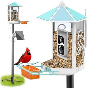 Metal Bird Feeder with Camera and 74.5 Inch Pole - Smart Camera Bird Feeder Solar Powered with 2K Live Stream for Backyard, AI Identify Auto Capture Videos, Unique Outdoor Gifts for Mom and Dad