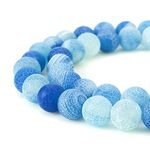 BEADNOVA 8mm Blue Frosted Agate Unpolished Cracked Matte Gemstone Gem Strand Round Loose Beads for Jewelry Making