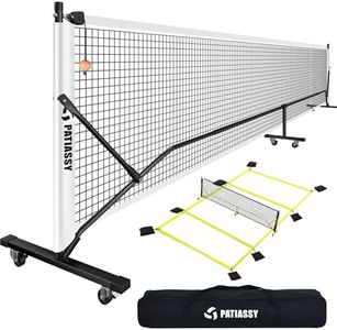 Patiassy Pickleball Net Set with Wheels and Pickleball Court Marking Kit 22 FT Regulation Size Portable Pickleball Nets with Net Tension Adjuster, 8 Sandbags for Outdoor Indoor Driveway (White)
