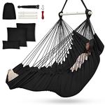 Outerman Hammock Chair, Hanging Chair with 3 Cushions and Foot Rest Support, Durable Metal Spreader Bar Max 500Lbs, Swing Chair for Bedroom, Indoor & Outdoor, Patio, Porch or Tree（Black）