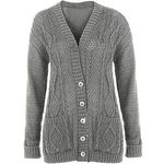 New Womens Everyday Long Sleeve Button Top Ladies Chunky Aran Cable Knit Grandad Cardigan Light Grey Size 12 14