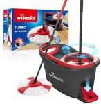 Vileda Turbo Microfibre Mop and Bucket Set, Spin Mop for Cleaning Floors, Set of 1x Mop and 1x Bucket, Eco Packaging, Red White