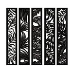 5 Pieces Wooden Wall Art Hollow Wall Decor Wood Wall Accents Themed Wood Panels for Home Decorations Bedroom Living Room, 15.7 x 2.9 x 0.2 Inch (Black, Leaf)