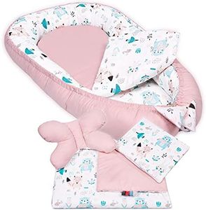 PaLulli 5-TLG - Juego de Cama para bebé (95 x 55 cm, cojín Plano, 100% algodón, hipoalergénica, para 0-8 Meses, diseño de Oso Rosa)