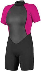 O'Neill Women's Reactor-2 2mm Back Zip Short Sleeve Spring Wetsuit, Black/Berry, 4