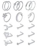 JFORYOU Nose Rings Hoop 20G Nose Rings Studs Surgical Steel L Shape Nose Studs for Women CZ Heart Moon Butterfly Snake Silver Tone Nose Piercings Jewelry