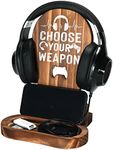 CryCarrot Gamer Gifts for Teenage Boys, Gaming Headphone Stand for Men, Gaming Room Desk Decor Wooden Headset Holder, Son Boyfriend Husband Game Lover Gifts -Choose Your Weapon