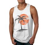 Waldeal Mens Palm Tree Sunset Sleeveless Beach Tank Tops Cool Fitness Shirt White Size M