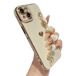 Caseative for iPhone 15 Plus Case,Cute Plating Love Heart Wrist Strap Chain Bracelet Soft Compatible with iPhone Case for Women Girls (White,iPhone 15 Plus)