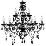 The Original Gypsy Color Extra Large 9 Light Black Chandelier H26" W27", Black Metal Frame with Black Acrylic Crystals