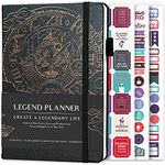 Legend Planner – Deluxe Weekly & Monthly Life Planner to Hit Your Goals & Live Happier. Organizer Notebook & Productivity Journal. A5 Hardcover, Undated – Start Any Time + Stickers – Mystic Grey