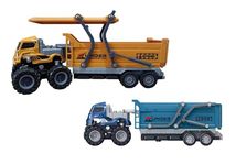 SHIPEASE 4WD Die cast Alloy Models Engineering Transport Truck for Kids Boy Girls Children 1:43 Friction Powered Sand Dumper Trailer Tractor Toy Pull Back Vehicle (Multicolor)