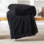 Bedsure Sherpa Fleece Throw Blanket - Fluffy Fuzzy Soft Warm Jacquard Coral Blanket for Bed and Couch, Double/Twin, Black, 150x200cm