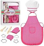 Complete Kids Cooking and Baking Set - 11 Pcs Includes Apron for Little Girls, Chef Hat, Mitt & Utensil for Toddler Dress Up Chef Costume Career Role Play for 3 Year Old Girls and Up (Pink)