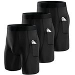 Niksa 3 Pack Mens Compression Shorts Running Base Layer Shorts Men’s Compression Workout Shorts with Cell Phone Pockets Tight Dry and Breathable Sports Shorts for Cycling,Gym,Running,Black,L.