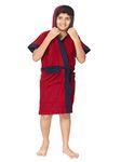 SAND DUNE Bathrobe for Boys - Terry Cotton Bathrobe Gown | Half Sleeves | Knee Length | Pocket with Waist Belt | Red Color with Navy Blue Border | Bathrobe for 4-5 Years Age Boys