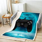 Gaming Bed Blanket Modern Gamer Gamepad Plush Blanket,Video Game Throw Soft Couch Throw Blanket Forest Aurora Fleece Blankets,Gift Blanket,Winter,Black Blue Double 60"X80"