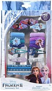 Frozen II 20 Piece Accessory Set, Includes Snap Clips, Barrettes, Terries, Elastics