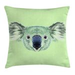 Ambesonne Animal Throw Pillow Cushion Cover, Tropical Koala Bear Portrait Jungle Hipster Zoo Wild Graphic Print, Decorative Square Accent Pillow Case, 16" X 16", Green Mint