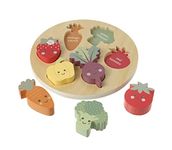 Happy Veggies Wooden Puzzle Board - Includes 6 Play Food Vegetables - Shape Sorter Wooden Puzzles for 1 Year Old, Toddler - Educational Montessori Early Development & Activity Toys by Orange Tree Toys