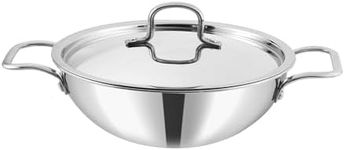 Nobel Platinum Triply Stainless Steel Cookware Deep Kadai with Stainless Steel Handled lid - Wok for Stir Fry Cooking (32 cm)