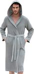 Men’s Waffle Robe w Piping – Hooded Lightweight Cotton, Full Length Ultra Soft Spa Sleepwear Bathrobe - Waffle Weave Robe, Grey / Long Hooded, Large