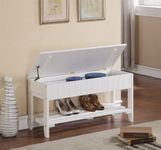 Roundhill Furniture Quality Solid Wood Shoe Bench with Storage, White