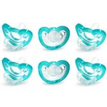 RaZbaby JollyPop Baby 0-3m Pacifier Plus (Teal) 6 Pack for Newborns & Babies - Soft BPA Free Medical Grade Silicone - Dishwasher Safe Easy to Sterilize - Durable One Piece Construction USA Made