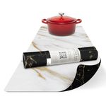 Heat Resistant Table Runner - Waterproof, Table Protector, Heat Proof Trivet 350F for Hot Plates & Pots, Ideal for Gifting, Mother-in-Law Gift, Reversible White & Black Marble Runner by Rimona's