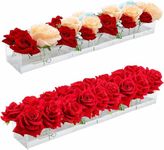 Vzmiza Premium Large 2 pcs (Total 82 CM) Luxury Rectangular Floral Centerpiece for Dining Table - Long Acrylic Flower Vase Rectangular Clear Vase - Acrylic Vase - Floral Vases for Centerpieces