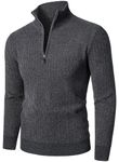 HOOD CREW Men’s 1/4 Zip Jumper Long Sleeve Warm Sweater Soft Cozy Knitwear Pullover Dark Grey