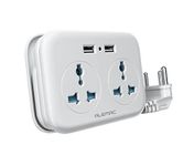 Alemac Artino 2 Way Power Plug Adapter Extension Socket, Extension Board with 2 USB Ports, Indicator, Safety Shutter | Extension Box with 2 International Socket | Multiplug Socket | 1 Meter Cord