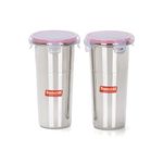 Sumeet Stainless Steel Airtight, Leak Proof, Freezer Safe and Dust Proof Big Glass/Tumbler with Lid Set of 2, Capacity - 600ML, Dia - 9cm (Each)