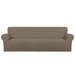 PureFit Super Stretch 4 Seater Sofa Slipcover – Spandex Non Slip Soft Couch Sofa Cover, Washable Furniture Protector with Non Skid Foam and Elastic Bottom for Kids, Pets （XX Large, Natural）