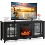 Tangkula TV Console with Fireplace, Fireplace TV Stand for TVs up to 65 Inches with Remote Control, Adjustable Shelves, 1400W Electric Fireplace with Vivid 3D Flame Effects (Black)