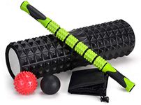 Adofys 5-in-1 18" Large Size Foam Roller Kit with Muscle Roller Stick and 2 Massage Balls, High Density for Physical Therapy, Deep Tissue Trigger, Pain Relief, Myofascial Release, Balance Exercise